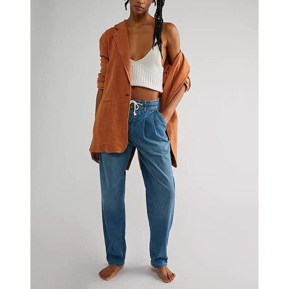 FREE PEOPLE Luna Denim Pull On Pants / Stardust Blue- EUC